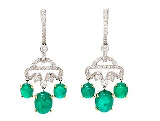 A Pair of 18 Karat Gold, Emerald and Diamond Chandelier Earrings, Seaman Schepps, 6.50 dwts.