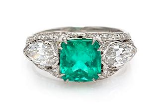 A Platinum, Colombian Emerald and Diamond Ring, 4.40 dwts.