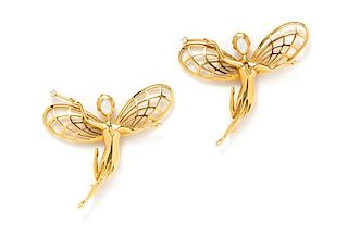 A Pair of 18 Karat Yellow Gold, Moonstone and Diamond 'Fairy' Brooches, Van Cleef & Arpels, 19.55 dwts.