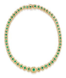 * A 14 Karat Yellow Gold, Emerald and Diamond Necklace, 44.20 dwts.