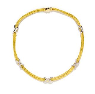 An 18 Karat Bicolor Gold and Diamond Necklace, Gregg Ruth, 22.10 dwts.