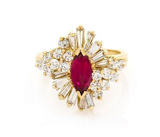 * A Yellow Gold, Ruby and Diamond Ring, 4.90 dwts.