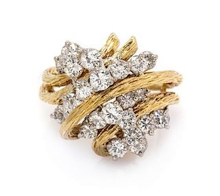 A Yellow Gold, Platinum and Diamond Cluster Ring, 8.20 dwts.