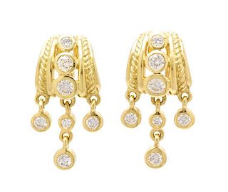 * A Pair of 18 Karat Yellow Gold and Diamond Dangle Earclips, Judith Ripka, 7.90 dwts.