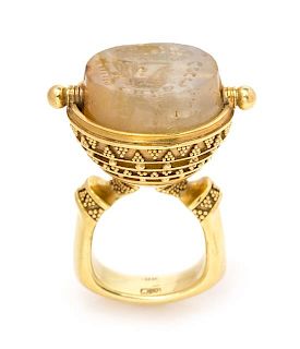 An 18 Karat Yellow Gold and Agate Intaglio Ring, John Paul Miller, 25.60 dwts.