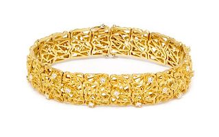 * A Modernist 18 Karat Yellow Gold and Diamond Bracelet, Italian, 25.70 dwts.