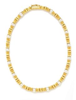 An 18 Karat Yellow Gold and Cultured Pearl Necklace, Ilias Lalaounis, 26.80 dwts.