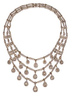 A Silver Topped Yellow Gold, Colored Diamond and Diamond Fringe Swag Necklace, 80.70 dwts.