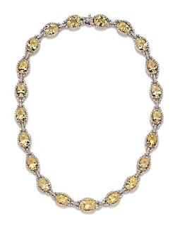 An 18 Karat White Gold, Heliodor and Diamond Necklace, 51.95 dwts.