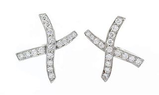 A Pair of Platinum and Diamond 'X' Earclips, Paloma Picasso for Tiffany & Co., Circa 1985, 5.40 dwts.