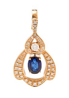* A Yellow Gold, Sapphire and Diamond Pendant, 6.10 dwts.