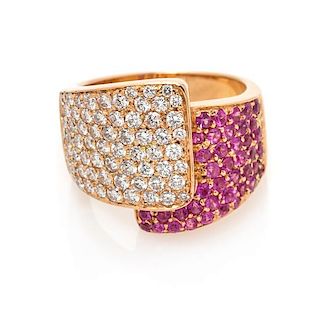 An 18 Karat Rose Gold, Diamond and Pink Sapphire Ring, Gianni Bulgari, 8.70 dwts.