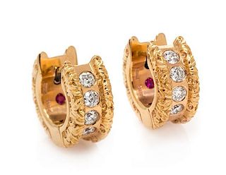 A Pair of 18 Karat Rose Gold and Diamond 'Symphony Princes' Hoop Earrings, Roberto Coin, 8.30 dwts.