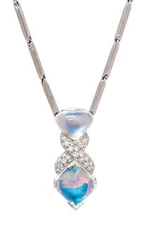 A Platinum, Moonstone and Diamond Necklace, Dunay, 24.70 dwts.