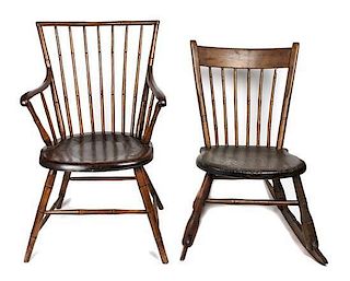 An Assembled Collection of Five American Provincial Chairs, Height of tallest 33 inches.