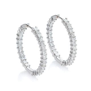 A Pair of White Gold and Diamond Hoop Earrings, 4.70 dwts.