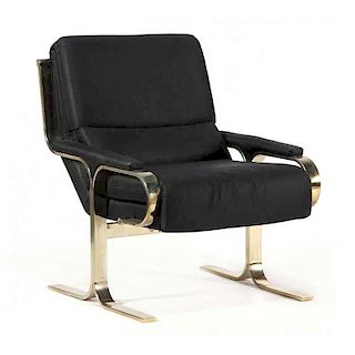 Brass Plated Arm Chair in the manner of Giorgio Saporiti