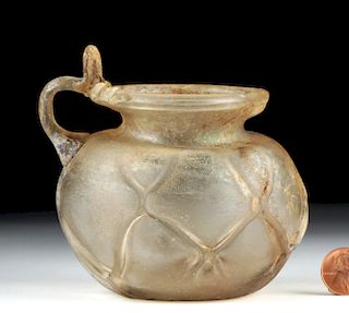 Roman Glass Handled Vessel w/ Netting