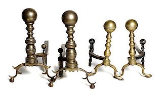 Two Pairs of Andirons, Height of tallest pair 20 1/4 inches.
