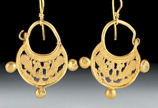 Byzantine 16K Gold Earrings w/ Peacocks, 15.1 g
