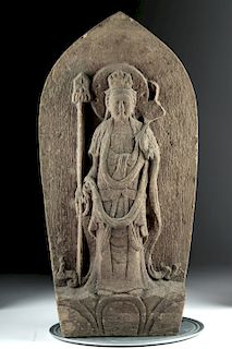 Tall 19th C. Japanese Stone Relief - Avalokiteshvara