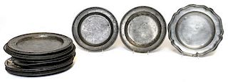 A Collection of Pewter Plates, Diameter of largest 9 1/4 inches.