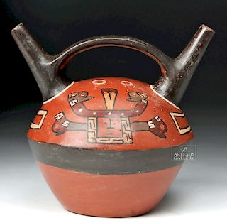 Huari Polychrome Spouted Vessel - Serpent Heads