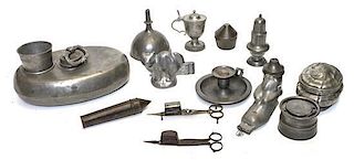 A Collection of Pewter Utilitarian Articles, Width of widest 11 1/2 inches.