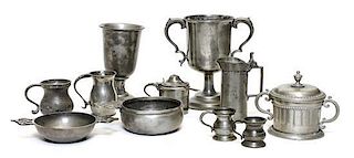 A Collection of Utilitarian Pewter Articles, Height of tallest 7 inches.