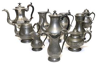 A Collection of Pewter Vessels, Height of tallest 13 inches.