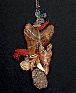 Early 20th C. Sumba Indonesia Charm w/ Megalodon Tooth