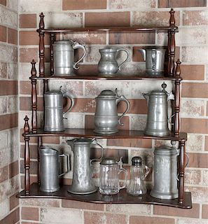 A Collection of Pewter Tankards and Steins, Height of tallest 10 1/2 inches.