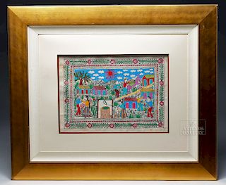 Early 20th C. Mexican Folk Painting on Amate Bark Paper