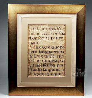 Framed 16th C. Spanish Vellum Page Liturgy of the Hours