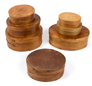 7 Antique Oval Shaker Lidded Boxes