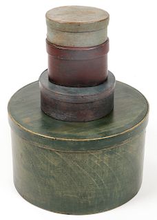 4 Painted Antique Shaker Lidded Boxes
