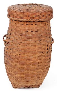 Large Antique Lidded Storage Basket