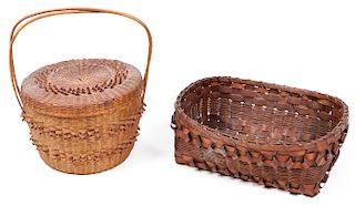 2 Antique Fancy Curly Decorated Splint Baskets