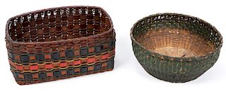 2 Antique Paint Decorated Splint Baskets