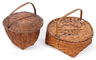 2 Antique Lidded Storage/Gathering Baskets