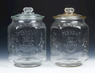 2 Old Planters Peanuts Glass Jars