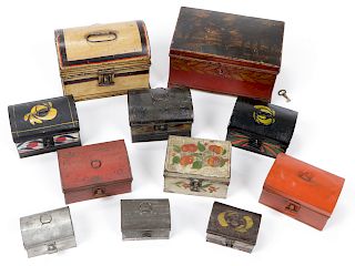 Fine Estate Collection of 11 Antique Painted Small Boxes