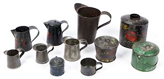 Estate Collection of Antique Tin Pitchers & Containers