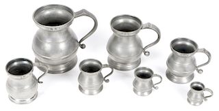 Antique Set of 7 Graduated Pewter Cups & Mugs