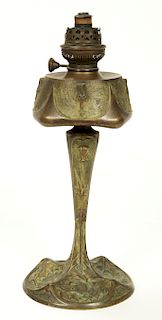 Antique Art Nouveau Bronze Lamp, Signed Leleu, Paris