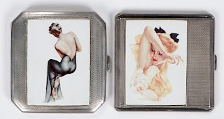 2 Art Deco Vargas Style Sterling Cigarette Cases