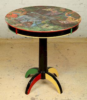 Carved and Painted Wood Folk Art Table