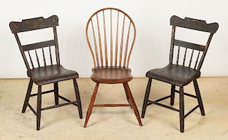Antique Bowback Windsor & 2  PA. Side Chairs