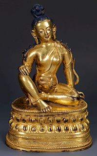 Chinese Sino-Tibetan Gilt Bronze Seated Buddha