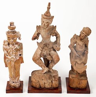 3 Antique Indian & Southeast Asian Figural Carvings